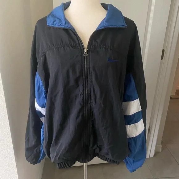 Rare Vintage Nike Jacket Men’s Large 90s Big Center Swoosh Zip Blue Windbreaker - Picture 2 of 16